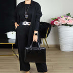 Women's 3-Piece Lounge Set with Long Cardigan and Wide-Leg Pants 15