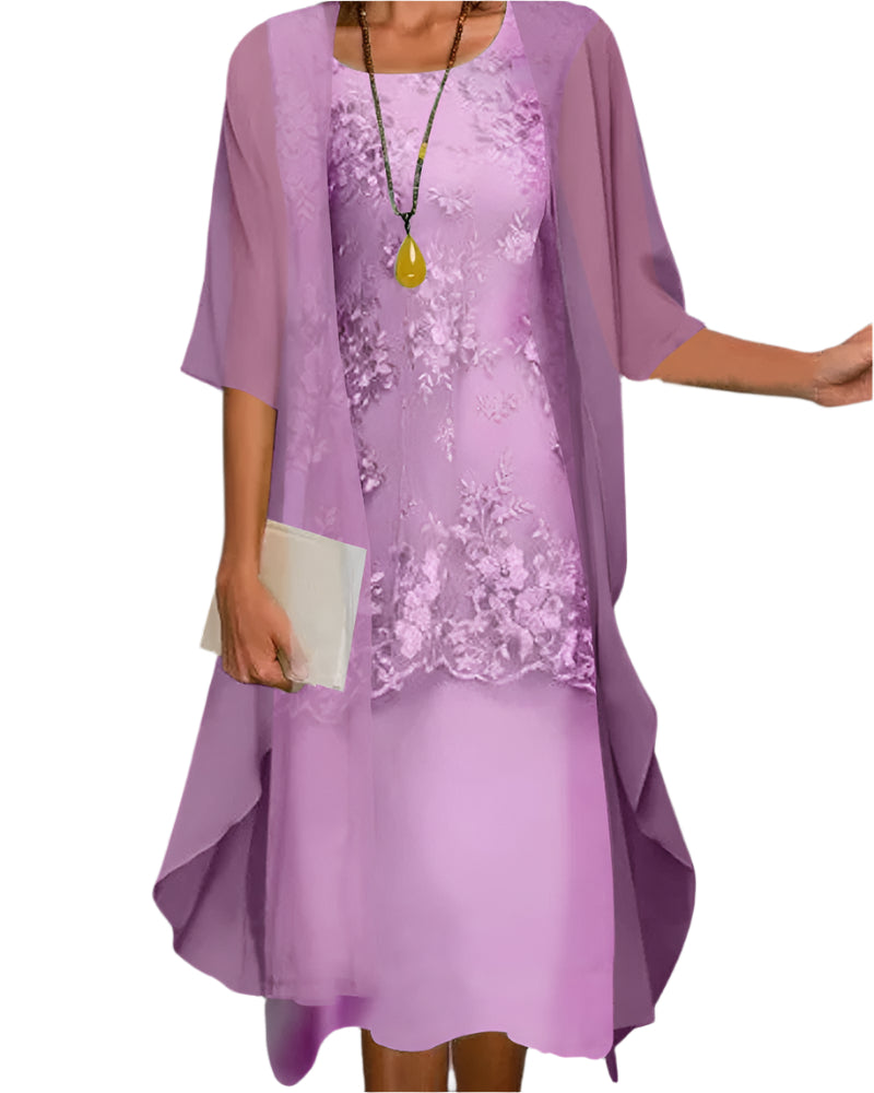 Caroline | Stylish Flowing Sheer Sleeve Midi Dress 3
