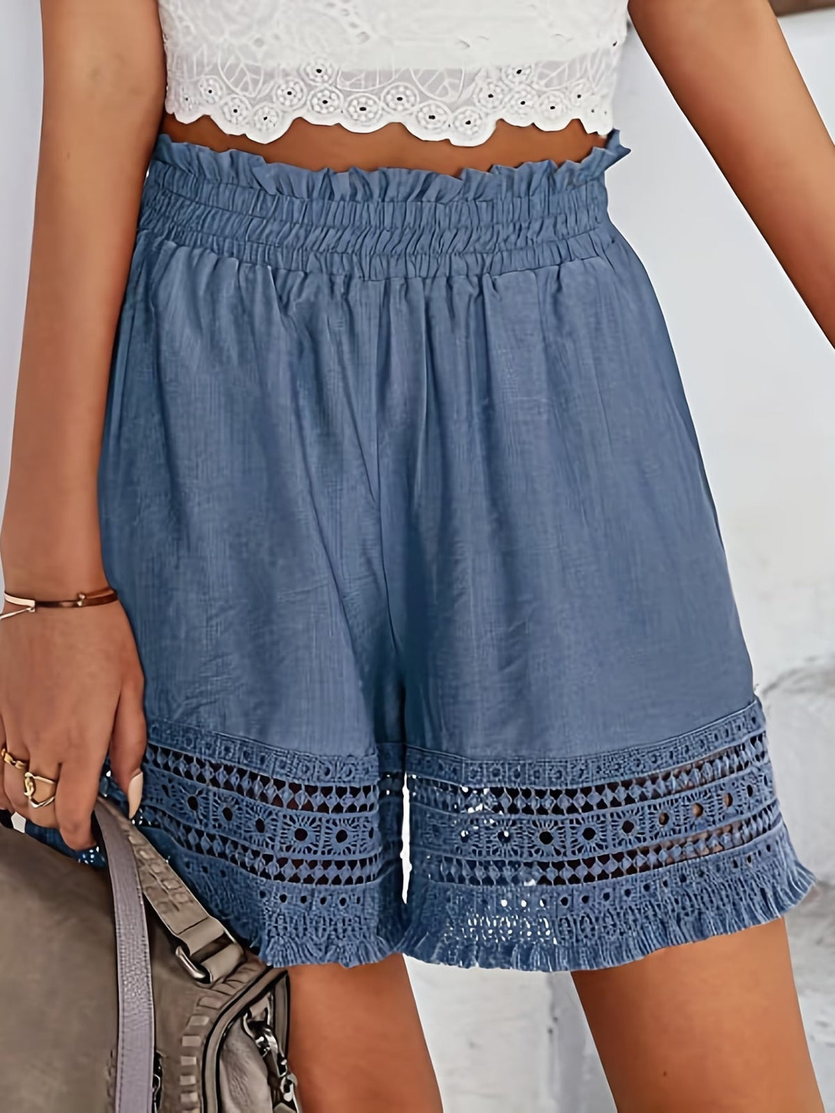Chloette | Elegant Lace Trim Slant Pocket Shorts 3