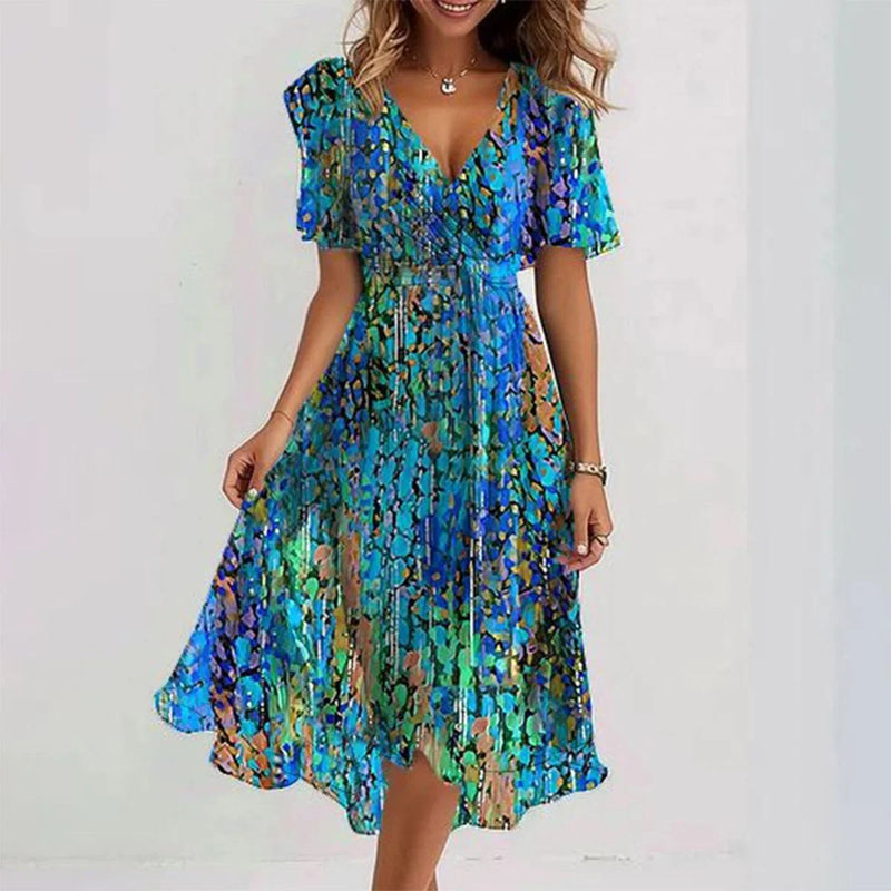 Gwyneth | Elegant Short Sleeve Printed Dress 1