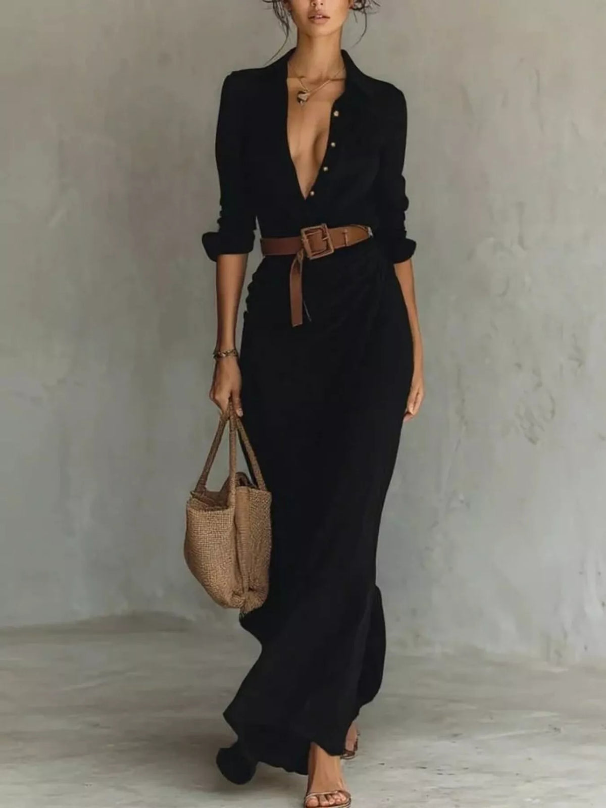 Verity | Elegant Belted Long Sleeve Maxi Dress 4