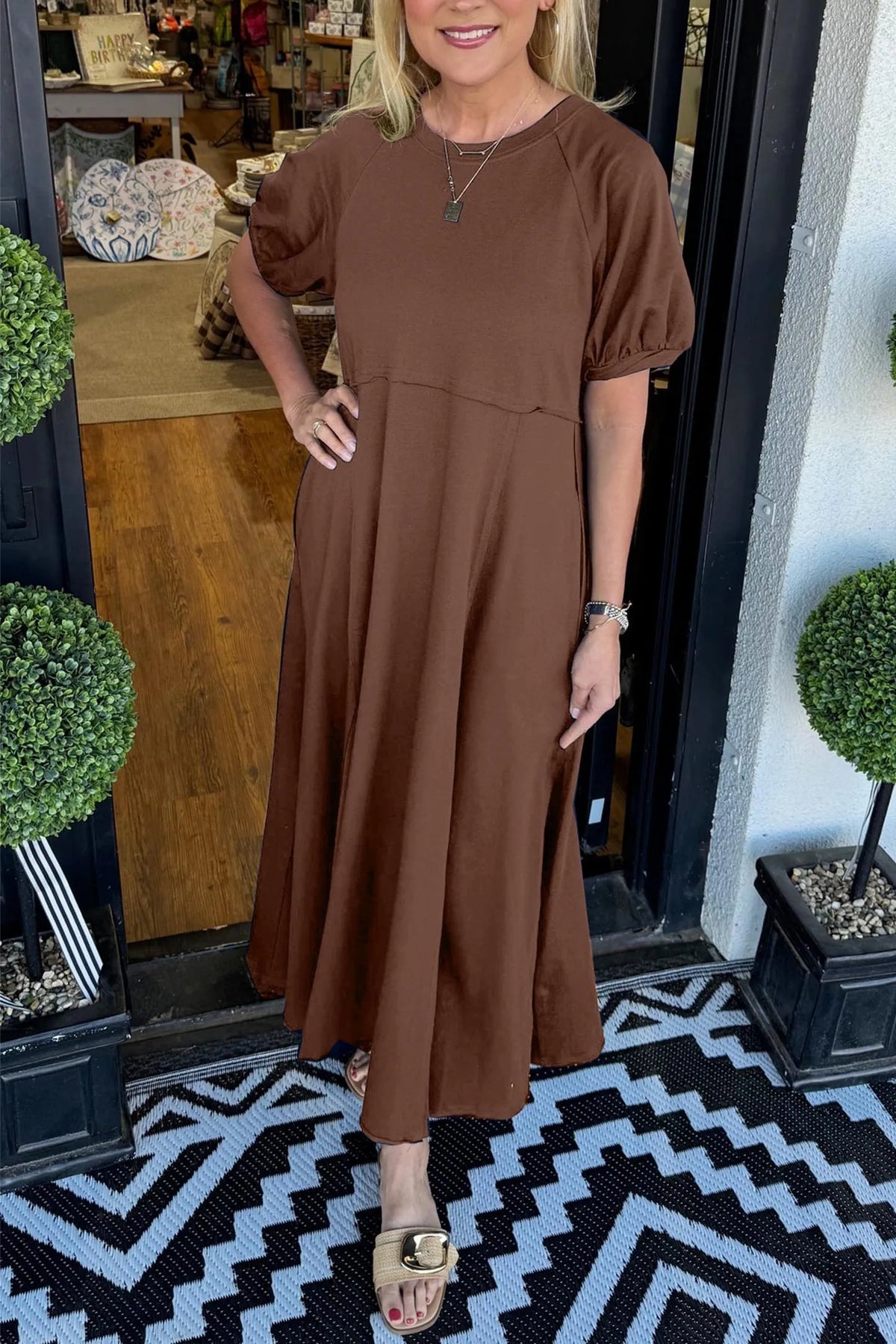 Octavia | Puff Sleeve Round Neck Maxi Dress 8