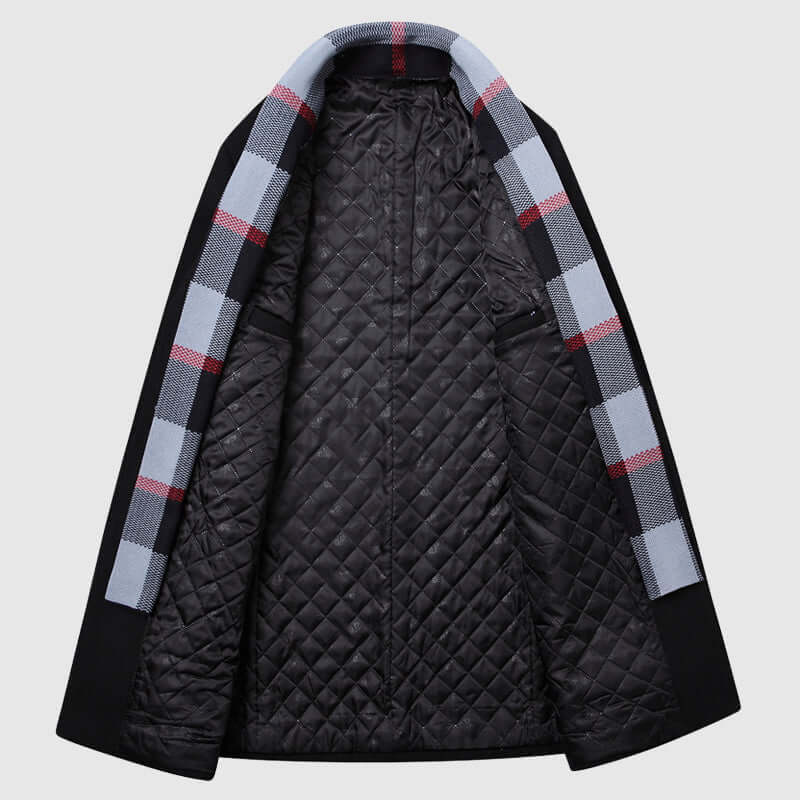 Men's Shawl Collar Coat with Quilted Lining Plaid Detail 4