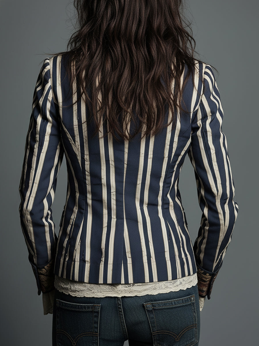 Nina | Classic Retro Bohemian Striped Blazer 4