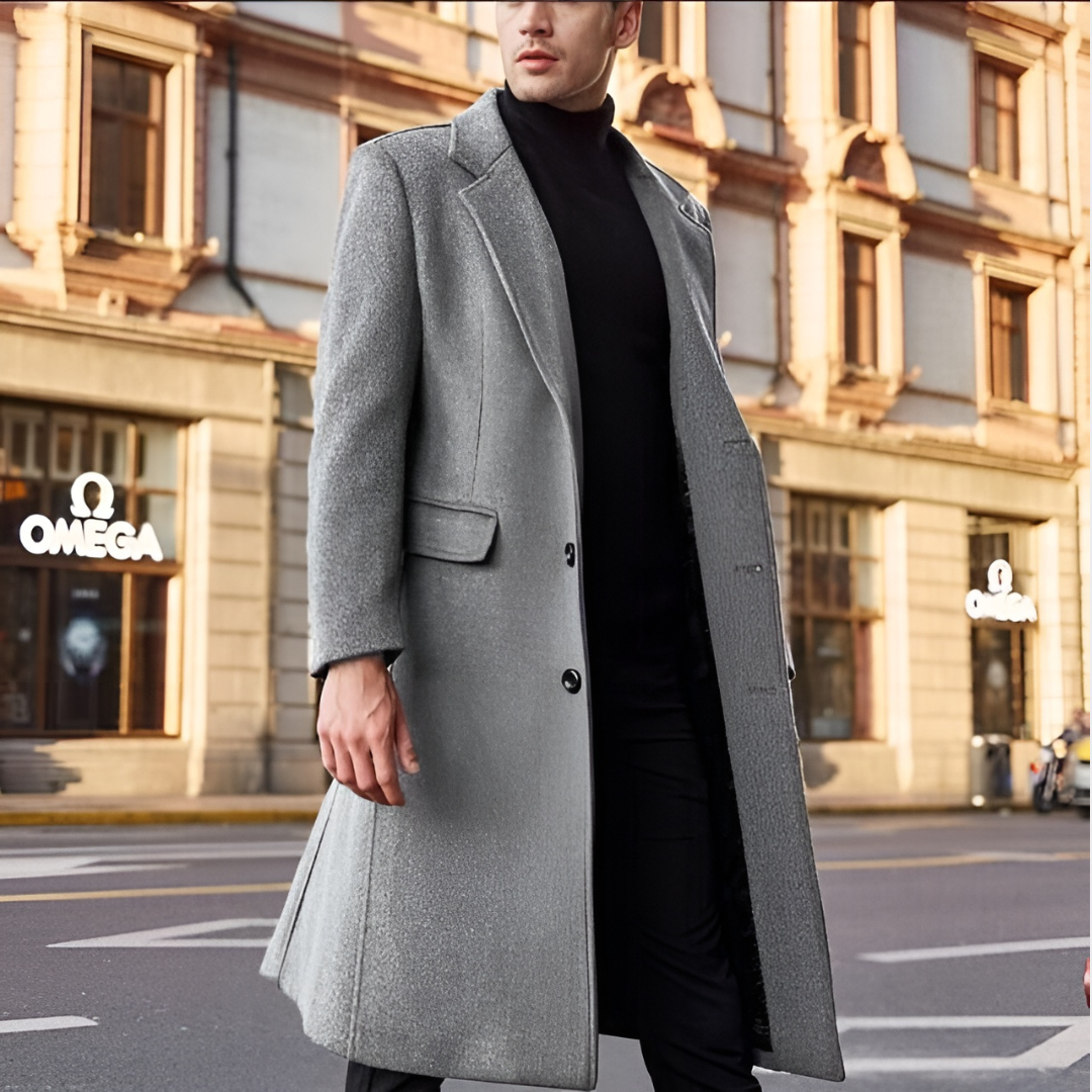 Men's Notched Lapel Overcoat Long Single-Breasted 2