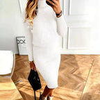 Women's Turtleneck Knit Dress Long Sleeve Midi Length 2