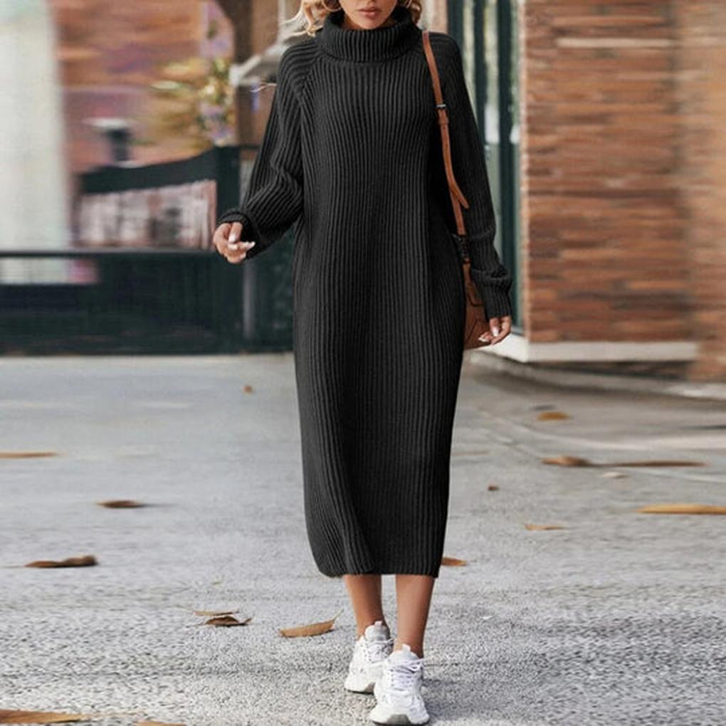 Women's Ribbed Turtleneck Midi Sweater Dress 3