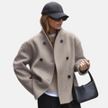 Women's Double-Breasted Coat with V-Neck and Button Front 1