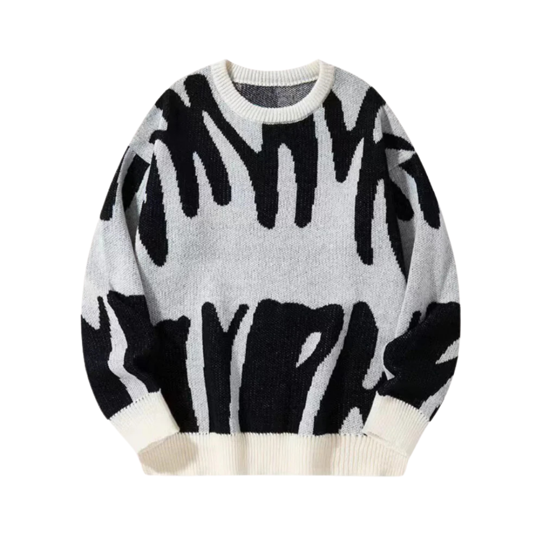 Men's Abstract Colorblock Crew Neck Sweater Loose Fit 1