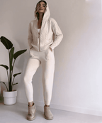 Women's Hooded Cable-Knit Zip Cardigan and Jogger Set 4