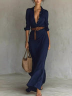 Verity | Elegant Belted Long Sleeve Maxi Dress 10