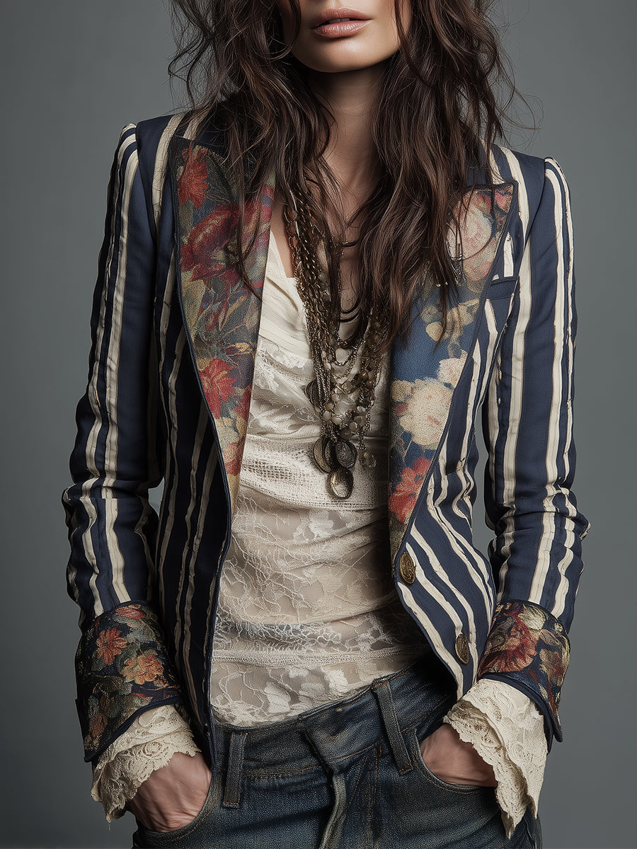 Nina | Classic Retro Bohemian Striped Blazer 1