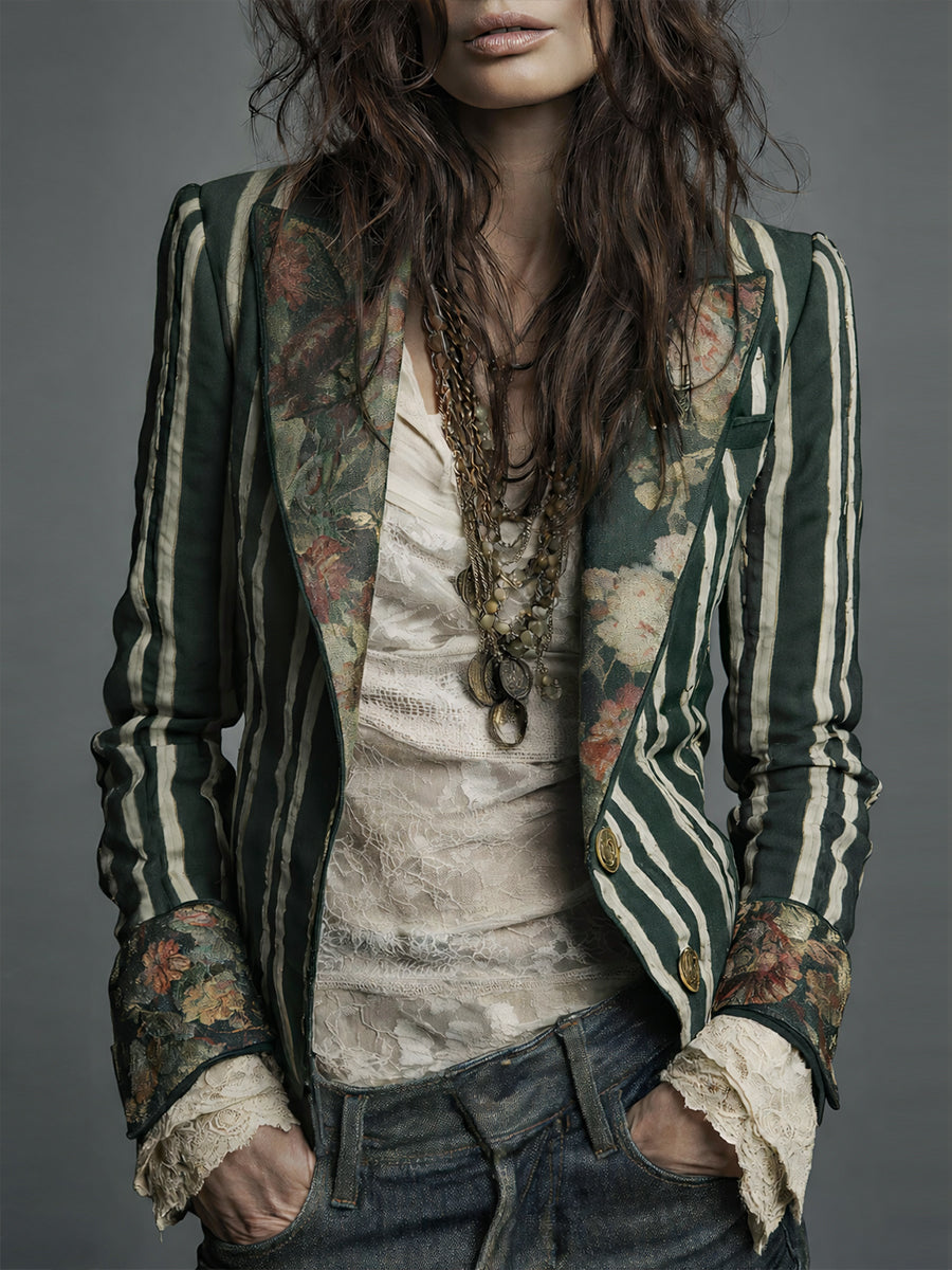 Nina | Classic Retro Bohemian Striped Blazer 7