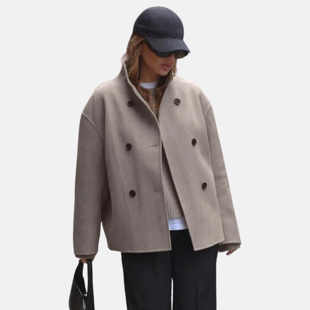 Women's Double-Breasted Coat with V-Neck and Button Front 5