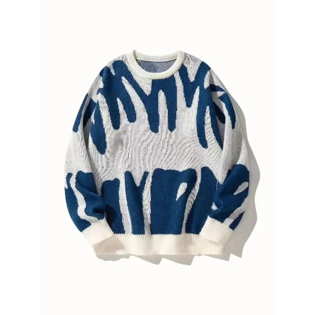 Men's Abstract Colorblock Crew Neck Sweater Loose Fit 3