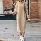 Women's Ribbed Turtleneck Midi Sweater Dress 1