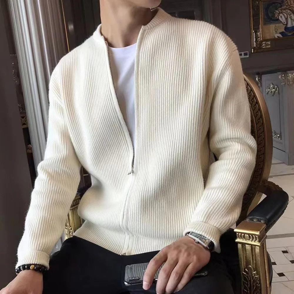 Men's Ribbed Zip-Front Cardigan with Loose Fit 4