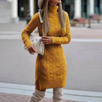 Women's Cable-Knit Turtleneck Sweater Dress with Side Slit 4