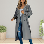 Women's Double-Breasted Trench Coat with Turn-Down Collar 3