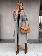 Women's Belted Midi Coat with Notch Lapel Open Front 5