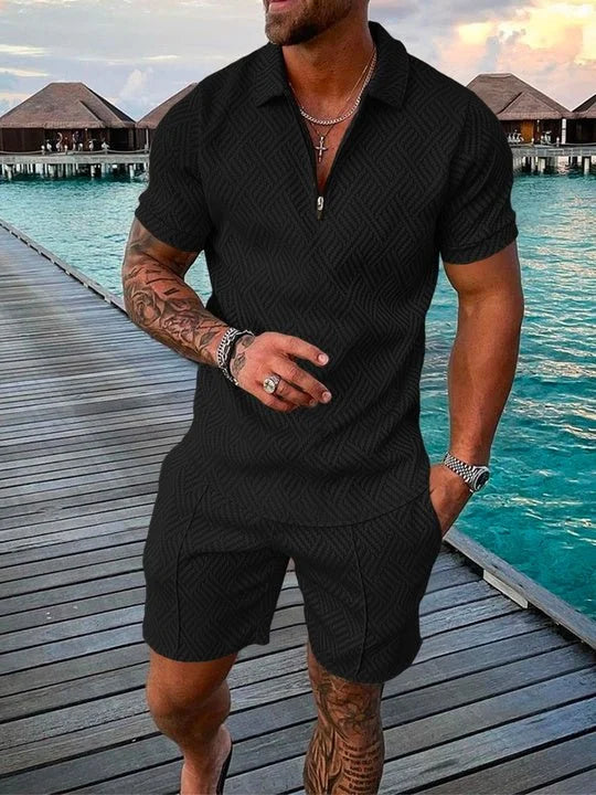 LEON | POLO SHIRT & SHORTS SET IN MIDNIGHT BLACK 1