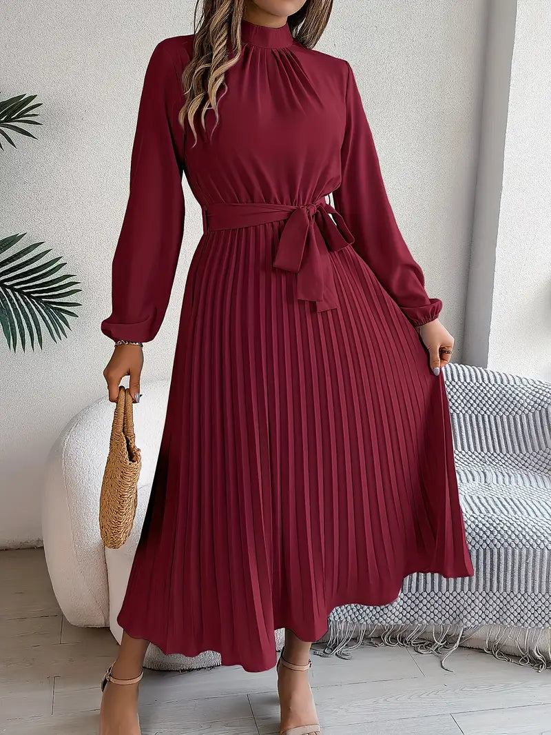 Isabella | Long-Sleeve Belted Waist Midi Dress 5