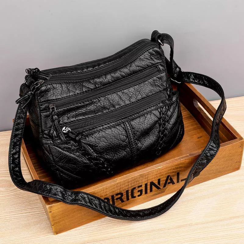 Women's Leather Shoulder Bag with Top Handle and Zipper 7