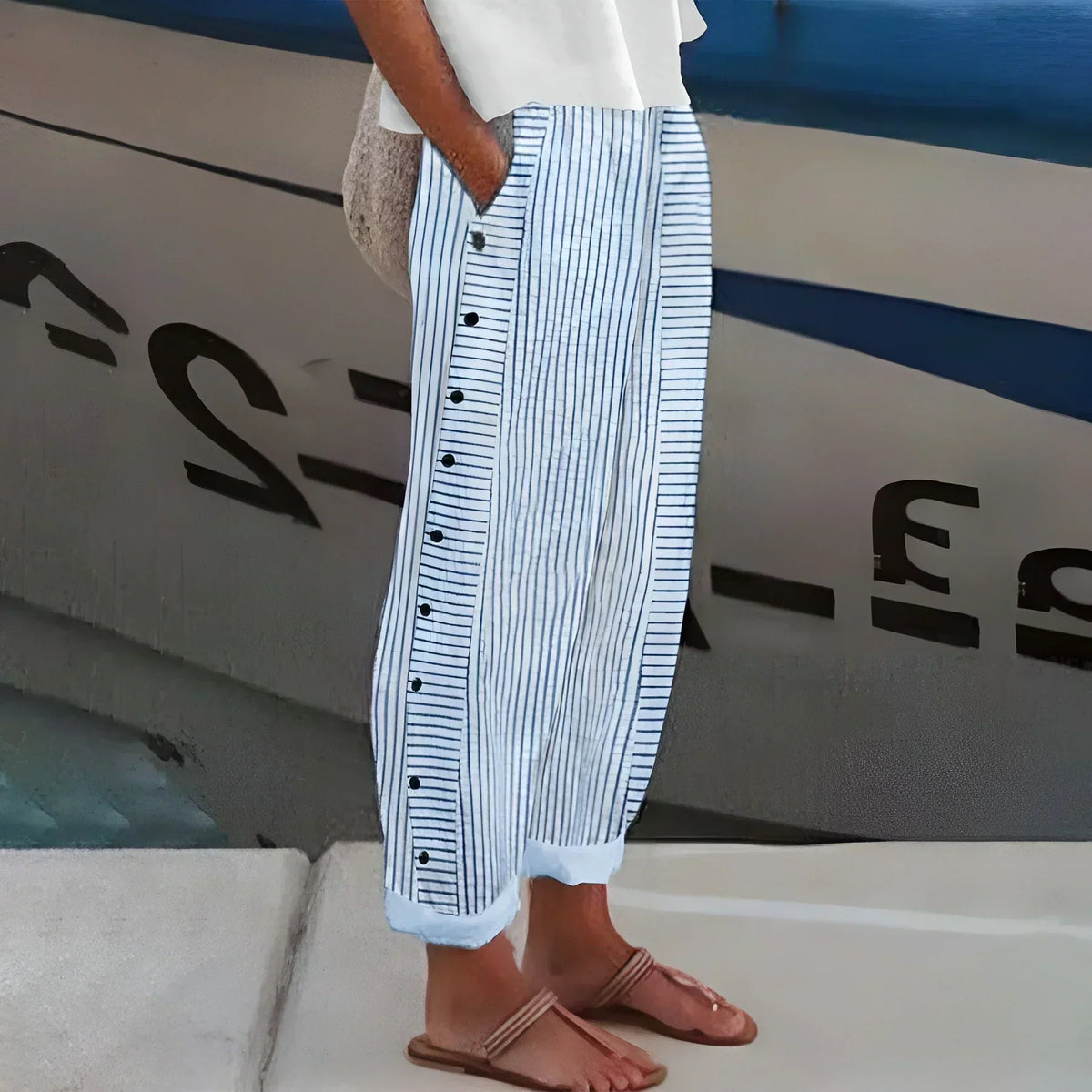 Sabrina | Lightweight Stripe Buttoned Pants 1