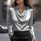 Merlinda | Elegant Draped Neckline Satin Blouse 3
