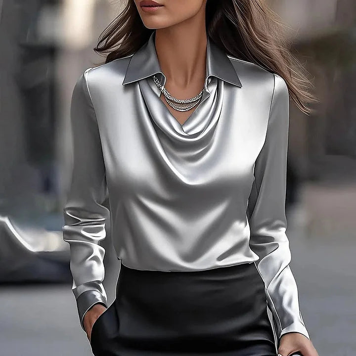 Merlinda | Elegant Draped Neckline Satin Blouse 3