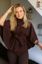 Women's Cape Coat with Belt and Button Closure 12