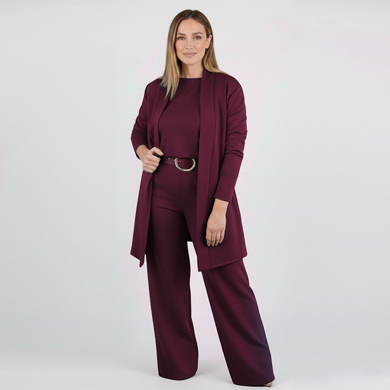 Women's 3-Piece Lounge Set with Long Cardigan and Wide-Leg Pants 3