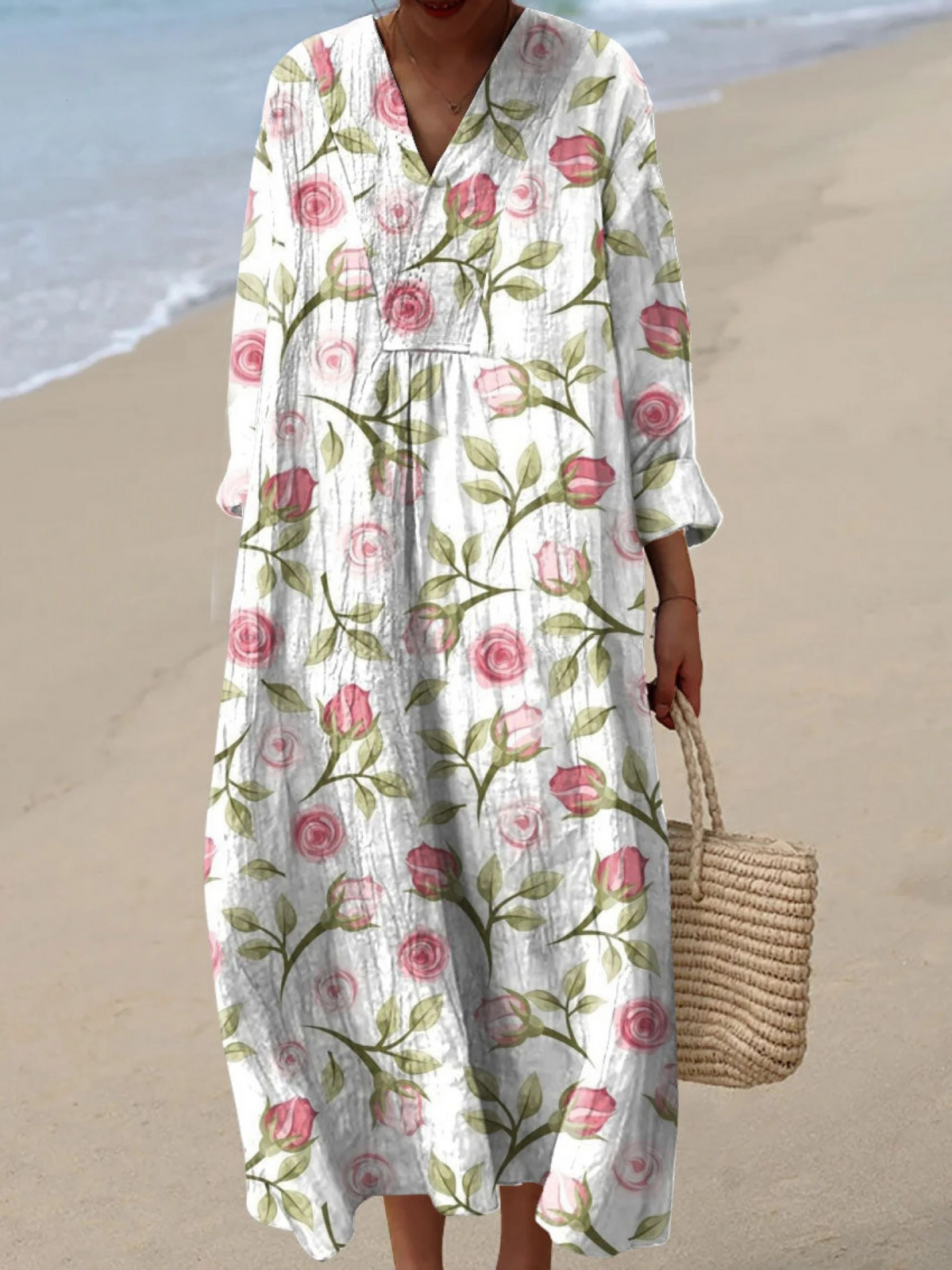 Adelaide | Elegant Rose Flower Art Print Dress 1