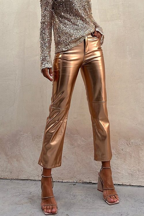 Women's Metallic Cropped Straight-Leg Pants 1