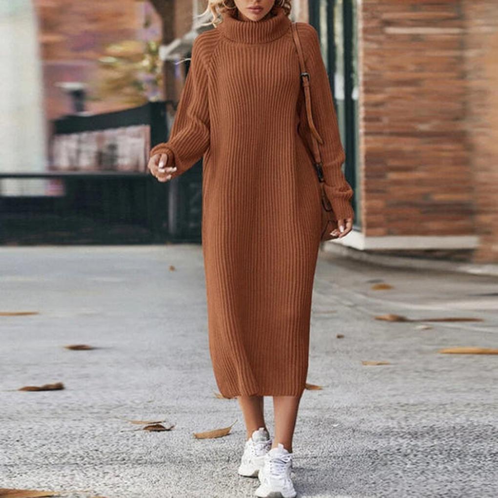 Women's Ribbed Turtleneck Midi Sweater Dress 2