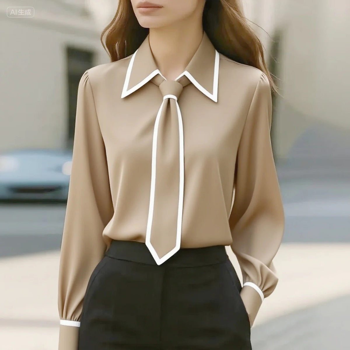 Julie | Contrast Tie-Neck Blouse 2