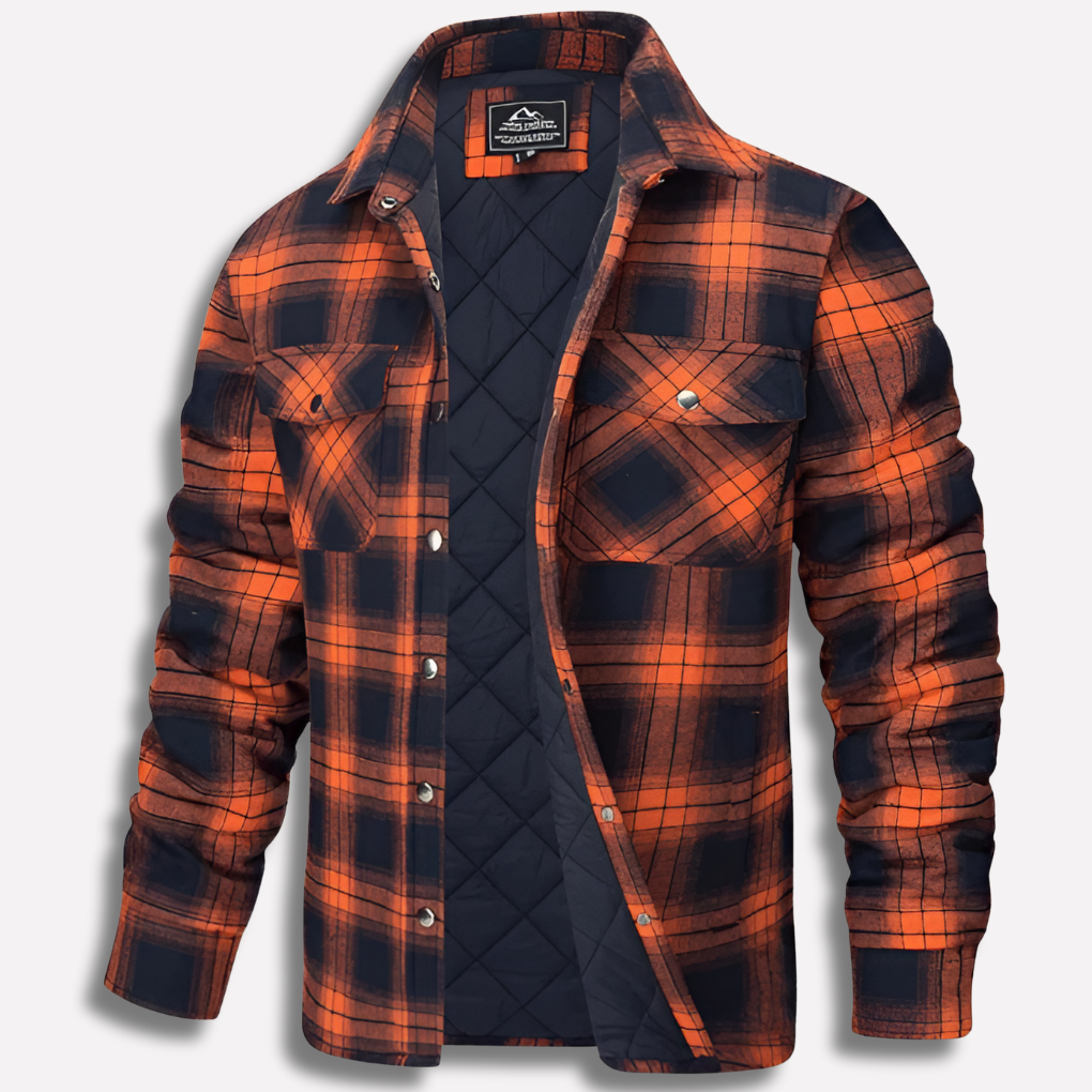Men's Quilted Flannel Shirt Jacket Button-Down Plaid 7