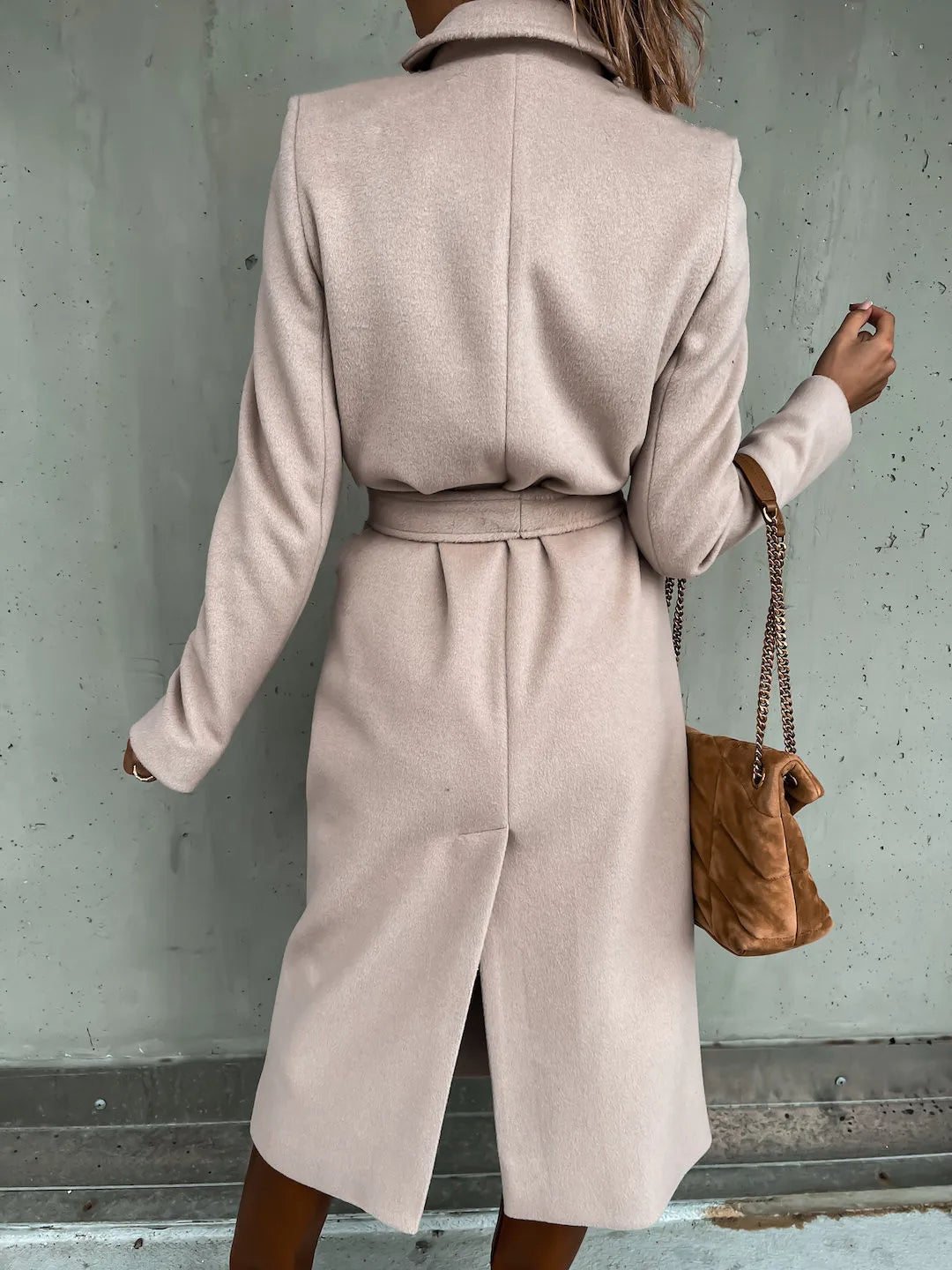 Women's Belted Midi Coat with Notch Lapel Open Front 14