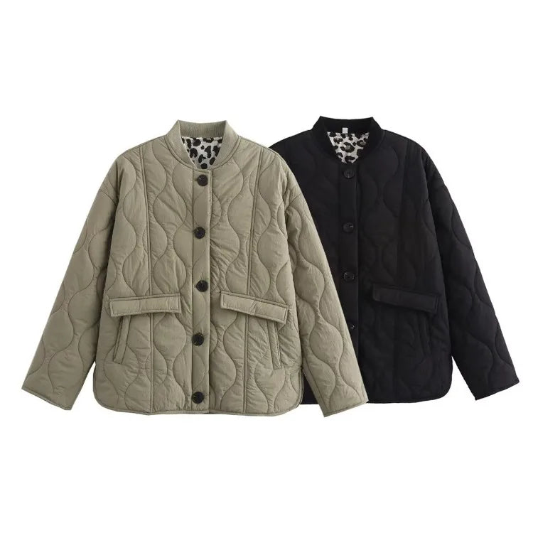 Women's Quilted Jacket with Leopard Print Lining 6