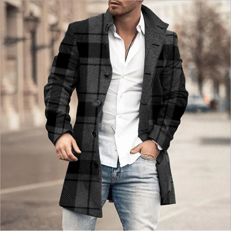 Men's Ribbed Long Coat with Button Closure and Collar 2