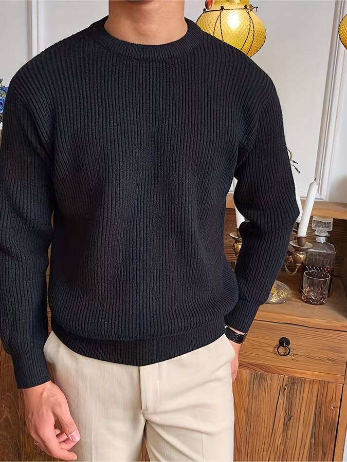 Men's Ribbed Crew Neck Sweater Long Sleeve Pullover 7