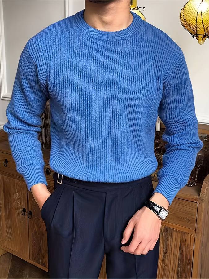 Men's Ribbed Crew Neck Sweater Long Sleeve Pullover 3