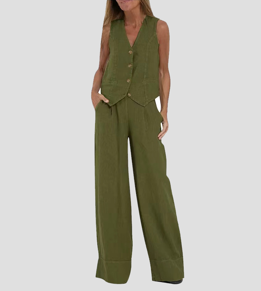 Holly | Sleeveless V-Neck & Wide-Leg Pant Set 15