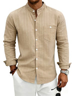 Men's Striped Button-Up Shirt Stand Collar Long Sleeve 4