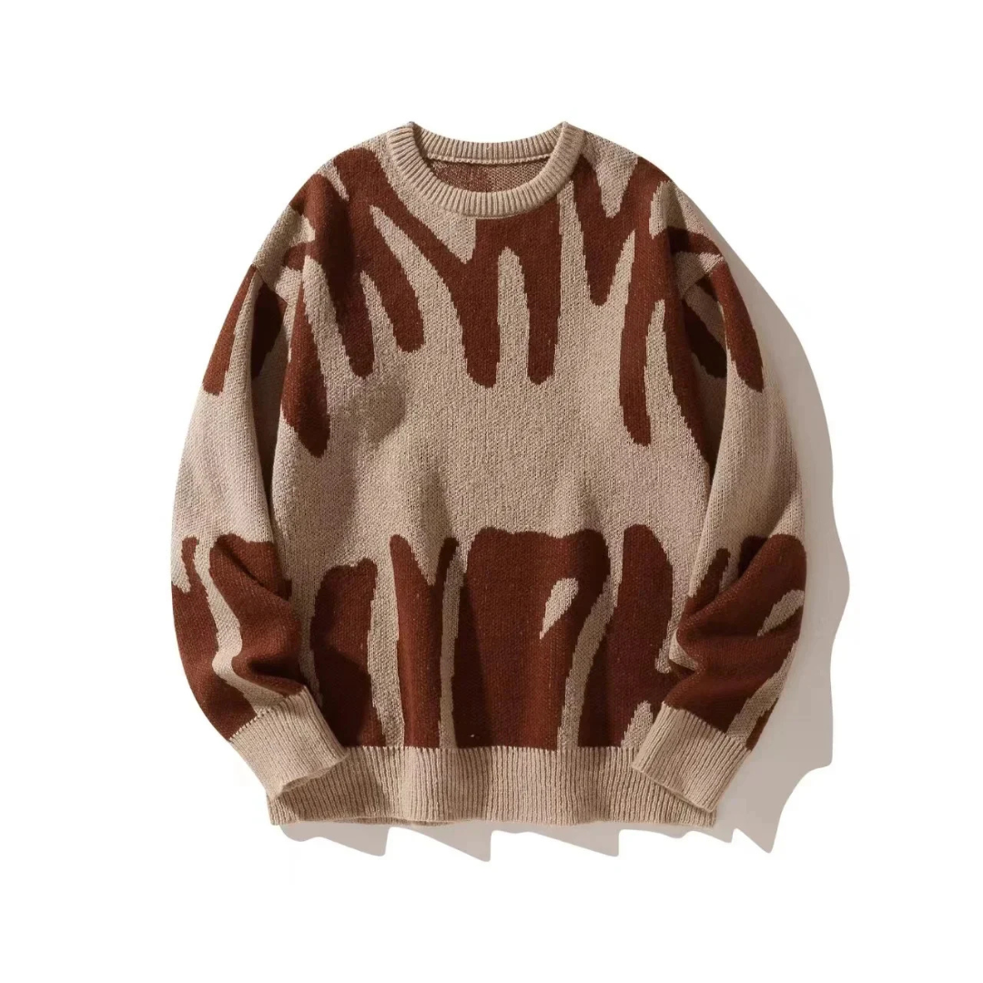 Men's Abstract Colorblock Crew Neck Sweater Loose Fit 4