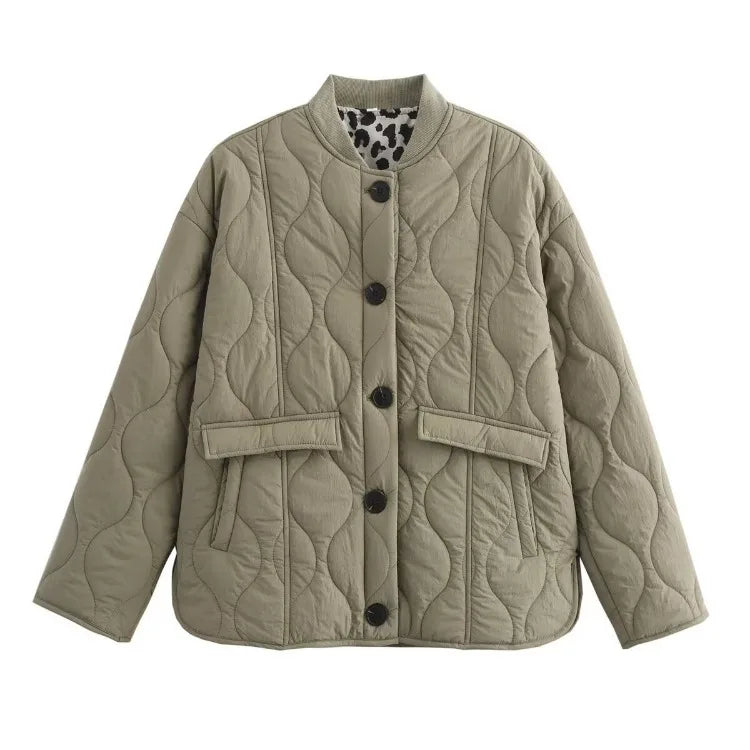 Women's Quilted Jacket with Leopard Print Lining 7