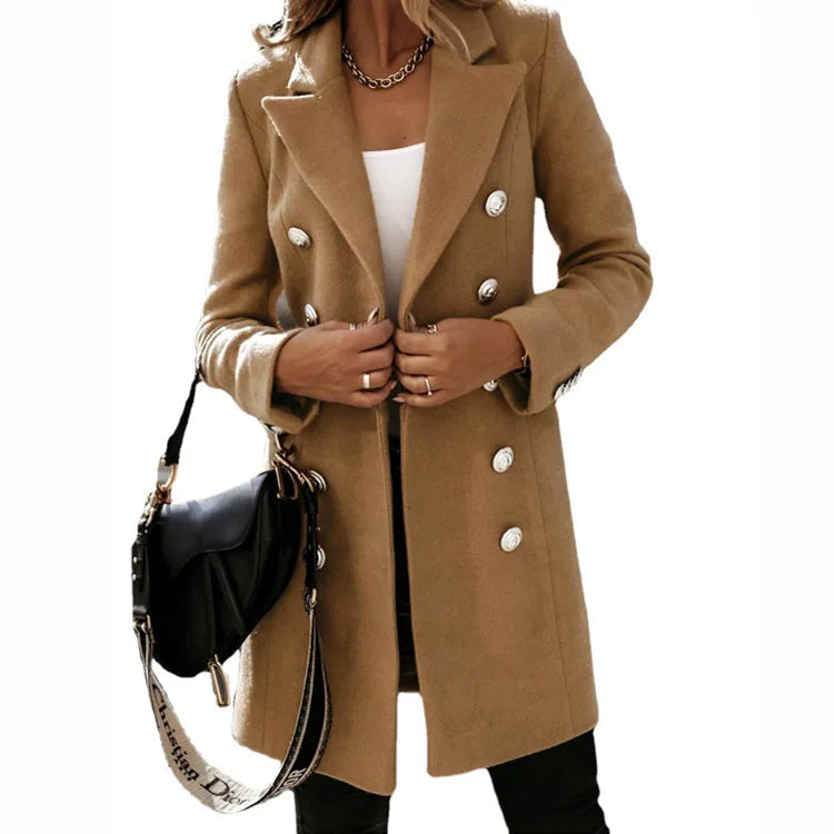 Women's Double-Breasted Long Coat with Lapel Collar 3