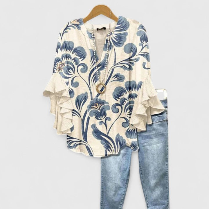 Seraphina | Elegant Ruffle Sleeve Floral Blouse 1
