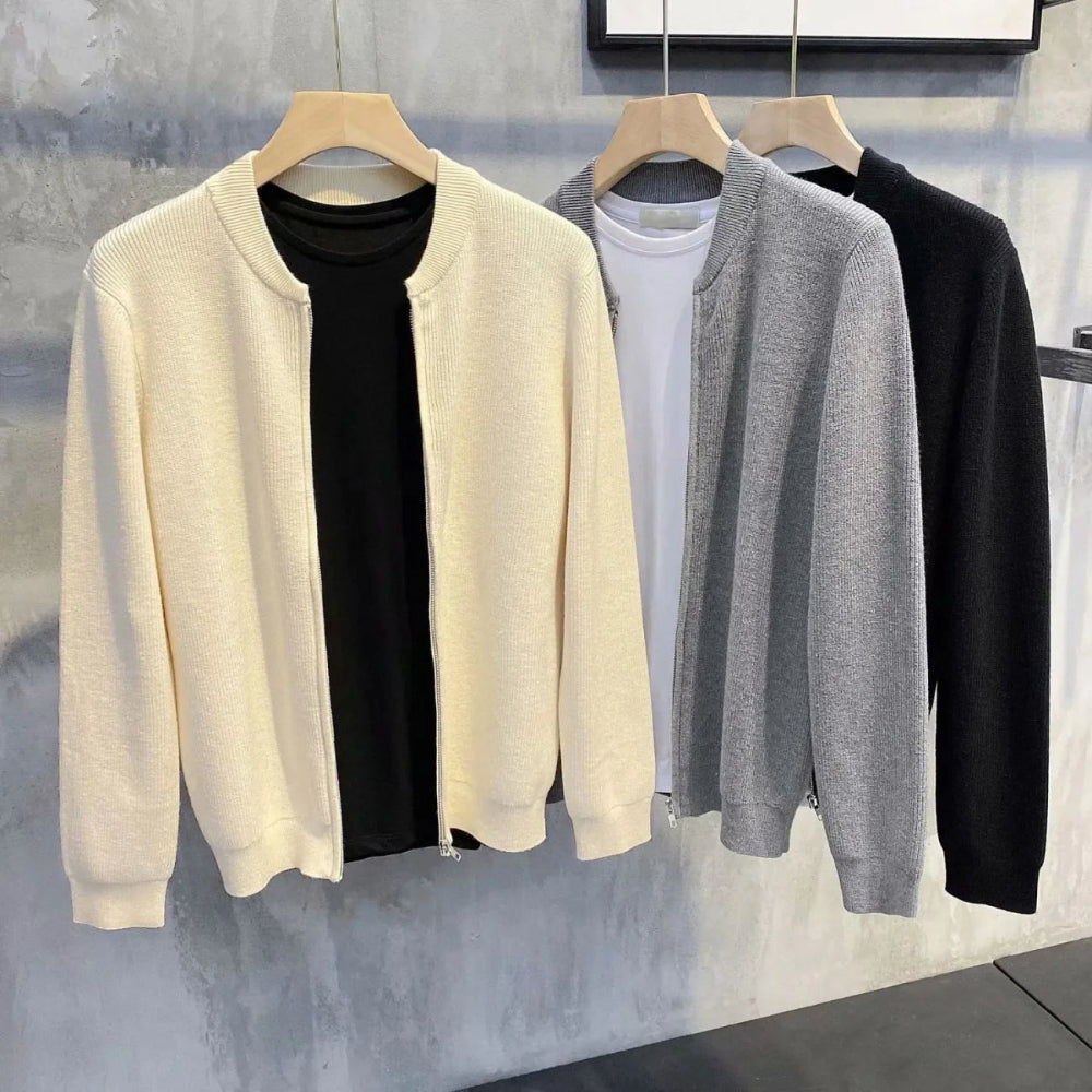 Men's Ribbed Zip-Front Cardigan with Loose Fit 5