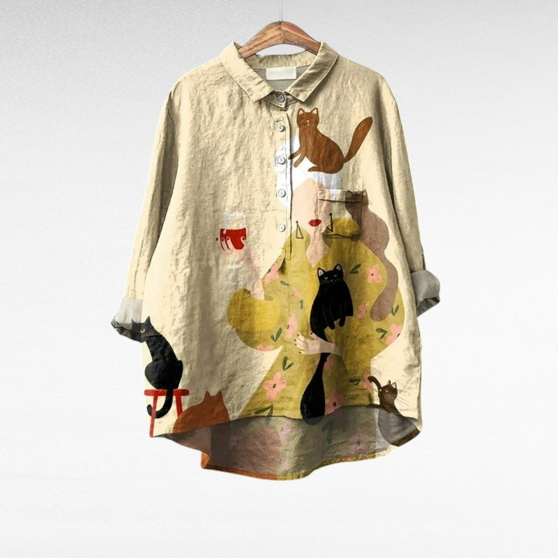 Rose | Vintage-Inspired Cat Print Blouse 1